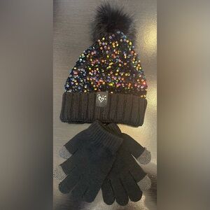 Black Sequin Beanie and Touch Screen Gloves Set ~ Women’s